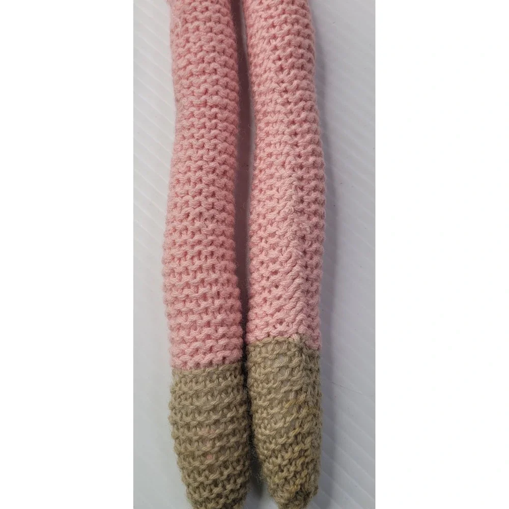 Crochet Cat Plush Toy Pink Long Limb Button Eye Stuffed Animal Cottagecore‎